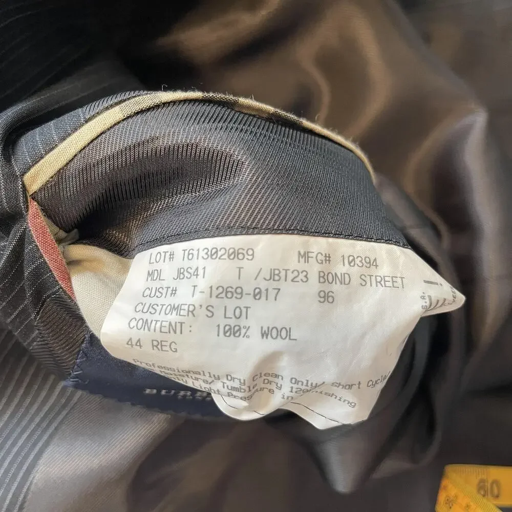 Vintage Burberry London Sport Coat Mens 44R Gray Pinstripe Wool 3 Button Blazer